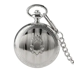 Pocket Watches Silver Shield Automatisk mekanisk klocka arabiska siffror visar självbindande hänge antik klocka manliga gåvor 230426