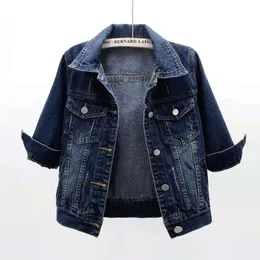 Kvinnors jackor denim jacka kvinnor tre kvart ärmar jean jacka kvinna bekväm denimrock chaqueta vaquera mujer veste jeans femme 230427