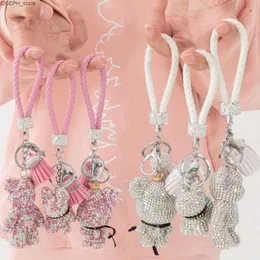 Ключевые кольца Rhinestone Bulldog Bear Bear Checkain French Dog Car Car Pendant Tassel Key Chain Derver Bag Llaveros Mujer Jewelry Accessory подарок J230427