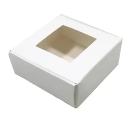 30st White Gifts Kraft Paper Package Boxes With Clear Window Fict Foldbar smycken Hantverk Svållagringsbox för julfest1539087