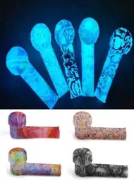 Luminous Patterned Hand Pipe Glow In The Dark Silicone Pipes Glass Bowl Dab Spoon 35quot Environmentally Silicon Water Bong For4867714