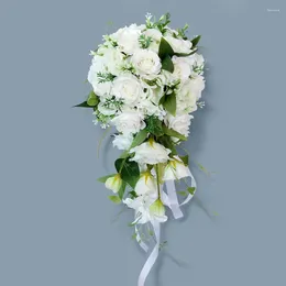 Fiori matrimonio Elegante bouquet bianco 55 cm lunghezza PE cascata bouquet da sposa artificiale donna De Mariage