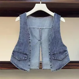 Coletes design de moda feminina denim colete nova primavera outono sem mangas colete split fork casual jeans jaquetas casacos femininos topos