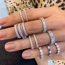 Pierścienie musująca luksusowa biżuteria 925 Sterling Sier White Topaz CZ Diamond Stones obiecaj kobietom zaręczynowy pierścień dla kochanka Drop d dhhzr