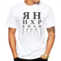 Herr t-skjortor kreativa ryska brev skjorta män ögondiagram roliga tryckta toppar kort ärm o-hals tshirt