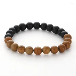 Strand 2023 Fashion 8mm Wood Grain Stone Red Reseau Half Circle Elastic Beads Bracelet Bangle Jewelry For Women Men