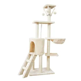 Arranhador para gatos, estrutura para escalada, multicamadas com rede, árvore, brinquedos para animais de estimação, móveis para casa de gato, poste para arranhar para animais de estimação