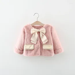 Jaquetas outono inverno crianças casacos de seda bowknot moda princesa meninas coral velo bebê superior outerwear 0-4 anos crianças jaqueta roupas