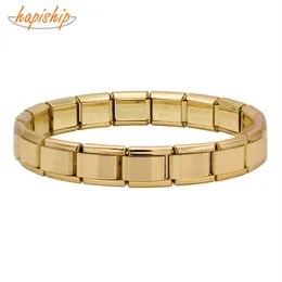 Hapiship Top Fashion Women Jewelry 9mm Width Gold Color Smooth surface Stainless Steel Bracelet Bangle Girls Wedding Gift G109