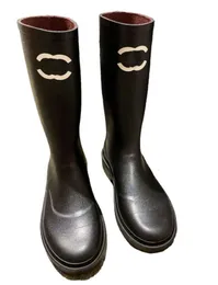 Nova moda botas de couro preto feminino chuva impressão sola designer sapatos diário pousio 8520