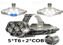 6モード5LED 2COB USB充電式LEDヘッドライトランプT6屋外キャンプ釣りヘッドライトヘッドランプパワー