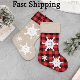 Xmas Sock Red Grid Christmas Stocking Decoration Socks Santa Cluas Candy Gift Strumps Festival Tree Hanging Pendant Bag ZZ