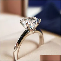 Rings Solitaire 1CT Lab Diamond Ring 100 ٪ REAL 925 Sterling Sier Jewelry Engagement Band for Women Bridal Party Gift Drop