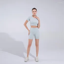 Conjuntos activos sin costura Yoga pantalones cortos de cintura alta Push Up mujeres conjunto de dos piezas Fitness gimnasio chándal entrenamiento Ropa deportiva Ropa Para Mujer