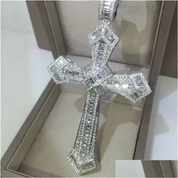 Pendant Necklaces 14K Gold Long Diamond Cross 925 Sterling Sier Party Pendants Necklace For Women Men Moissanite Jewelry Gift Drop Del Dh6Q5