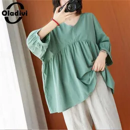 Bluzka oladivi ponadwymiarowa 3/4 rękawu bawełniana bawełniana bluzki bluzki kobiety oversize swobodna luźna koszula TOP TEE TUTE TUNIC 4XL 5xl 6xl 7xl 8xl