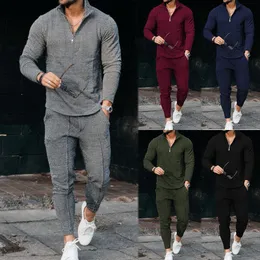 Męskie dresy wiosenne i jesienne męskie teksturowane długotrwałe koszulę polo-polo garnituru Suit Mode Modne Half Half Zipper Stand Suit 230427