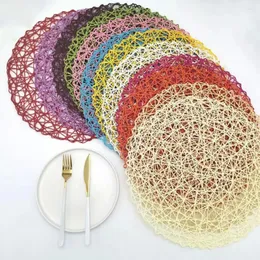 Tapetes de mesa crochê tricô redondo tecido lugar fibra de papel placemats decorativos ocos decoração de jantar para casa