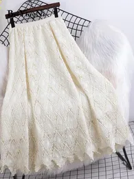 Saia beiyingni saia de renda para mulheres moda coreana forro vintage oco cintura alta midi saias senhoras branco preto faldas jupes