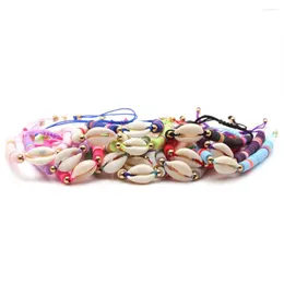 Strand Boho Multicolored 6mm Polymer Clay Heishi Beads Cowrie Seashell Pull Cord Adjustable Bracelet Women Girl Chic Surf Jewelry