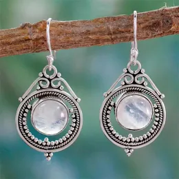 Dangle Earrings Punk Gothic Thai Silver Moonstone Hollow Flower Drop For Women Girls Party Jewelry Gift Eh739