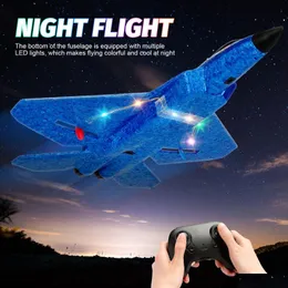 Electric/Rc Aircraft Electric Rc Aircraft Plane F22 Raptor Helicopter Remote Control 2 4G Airplane Epp Foam Children Toys 230211 Drop Dhews