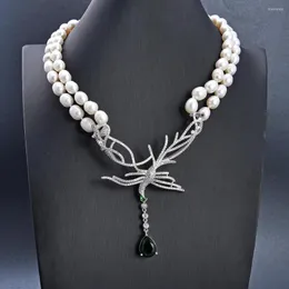 Pendant Necklaces 19''-20" 2 Strands Cultured White Rice Pearl Necklace CZ