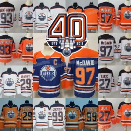 2018-19 Edmonton Oilers 40th Patch 27 Lucic 93 Ryan Nugent-Hopkins 97 Connor McDavid Wayne Gretzky Leon Draisaitl Cam Talbot Jersey