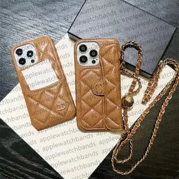Luxury Brand Crossbody Phone Case för iPhone 15 Pro Max Cases Apple iPhone 14 Pro Max 13 12 11 15 Plus Designer Wallet Card Holders Iphone Case Chain Lanyard Mobile Cover