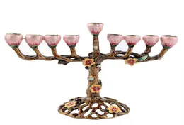 9 Branch Hanukkah Menorah Candle Holders Tree of Flowers Antique Candlestick Holder H220419258N2719311