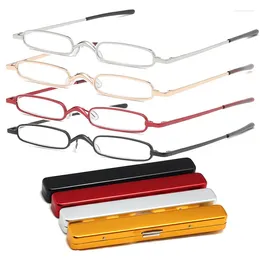 Occhiali da sole ultra-piccoli ultra-leggeri in acciaio inossidabile metallo portatile penna cilindro HD mini anziani uomini e donne occhiali da lettura universali