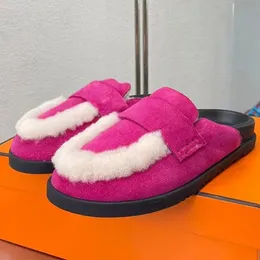 Pantofole in lana retrò da donna nuove Calde ciabatte in pelle scamosciata di mucca Punta chiusa Tacchi spessi Pantofole in pelliccia Capispalla invernale Fodera in lana Pantofola pigra