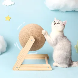 ألعاب خشبية للحيوانات الأليفة Catch Scratch Ball Sisal Rope Ball Pet Play Play Toy Cat Paws Paws Scratcher Climbing Frame for Cat