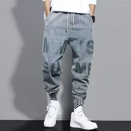 Calças masculinas tpjb carga jeans homem carta impressão solta harlan calça harajuku estilo casual homens cintura elástica hip hop calças