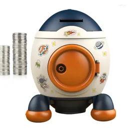 Lagringsflaskor Kids Piggy Bank Cartoon Rocket Statue Money Box Tabletop Craft With Inquisite Stickers Praktiska gåvor