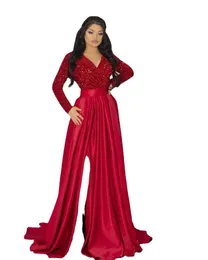 Jeheth Elegant A Line Inventing Dress Speecins v Neck Long Sleeves Speak Train Prom Formal Party Gown Split Vestido De Noch