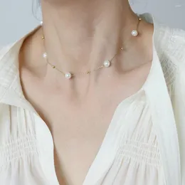 Collares pendientes Acero inoxidable Cristal Perla Collar hecho a mano Cadena minimalista Moda Mujer Impermeable 18K Chapado en oro Joyería Femme