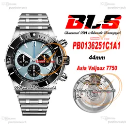 BLS Chronomat B01 ETA Valjoux A7750 Relógio Masculino Cronógrafo Automático 44 Moldura Cerâmica ICE Azul Preto Mostrador Aço Inoxidável Pulseira Rouleaux Super Edition Puretime