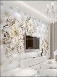 Duvar Çıkartmaları Ev Dekor Bahçesi 3D Fantezi Europese Stijl Zachte Pack Stereo Relief Parel Bloemen TV Achtergrond Muur Muurschild7198608