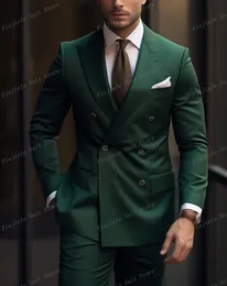 Dark Green Men Tuxedos Business Suit Groom Groomsman Prom Wedding Party Formal 2 Piece Set Jacket and Pants B01