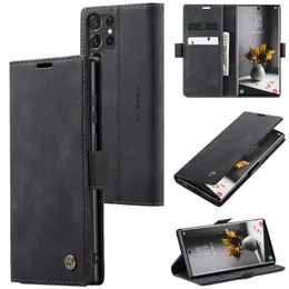 Caseme Retro Leather Matte Flip Stand Wallet Falls för Samsung Galaxy S23 Ultra S22ultra Note 20 Note10 Plus stötproof Vintage Card Slots Holder Phone Cover