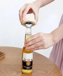 Em branco diy de madeira forma redonda abridor de garrafa de cerveja coaster ímã de geladeira decoração magnética ímãs de geladeira sxa274570796