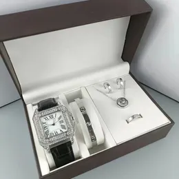 Relojes Watches Tasarımcı Kol saatleri 6pc Dainty Kuvars Kadınlar İçin Takı ile İzle Tank Rhinestone Watches Çift Kalp Kolye Bilezik Küpe Seti