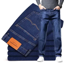 Kvinnors jeans plus storlek 40 42 44 Autumn Loose Blue Men Business Casual Cotton Advanced Stretch Denim Pants Mane Brand Clothing 231127