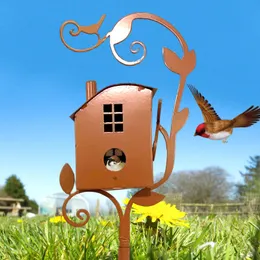 Alimentação jardim estaca birdhouse atraente alimentadores de pássaros para ao ar livre arte do metal com haste fácil montar pendurado alimentador de pássaros ao ar livre