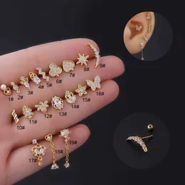 Paslanmaz Çelik İnce Çubuk Zirkon Küpe Çıtçıtları Moda Piercing Küpe Saplama Vidaları Geri Twist Ball Earbone Tırnak Tek Paslanmaz Çelik Pim Kulak Yüzük Delmiş Takı