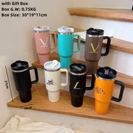 40oz Mug Designer Tumbler With Handle Insulated Tumblers Lids Straw Stainless Steel Coffee Termos Cup Travel Car mugs vacuum insulated drinking water bottles in Box