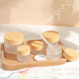 Frasco de vidro fosco para cuidados com a pele, frasco de creme para os olhos recarregável, recipiente cosmético âmbar, marrom, pote transparente com forros internos e slua imitado