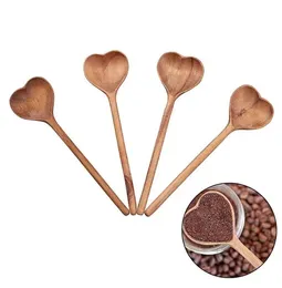 Heart Arc Wooden Spoon Serving Spoon Wooden Stirring Dinner Drink Soup Dessert Coffee Baking Wooden Mixing Teaspoon Measuring