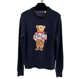 Дизайнерский свитер Ralphs Laurens, высококачественный осенне-зимний пуловер-поло, тяжелая промышленность, вышивка, маленький медвежонок, вязаный свитер из чистого хлопка для женщин